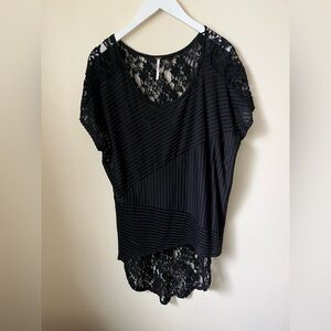 Free People Daydream Striped Lace High-Low Tunic, Black, Size Medium